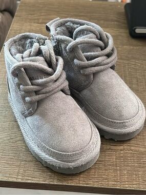 Baby Grey Plush-Lined Lace-Up Boots